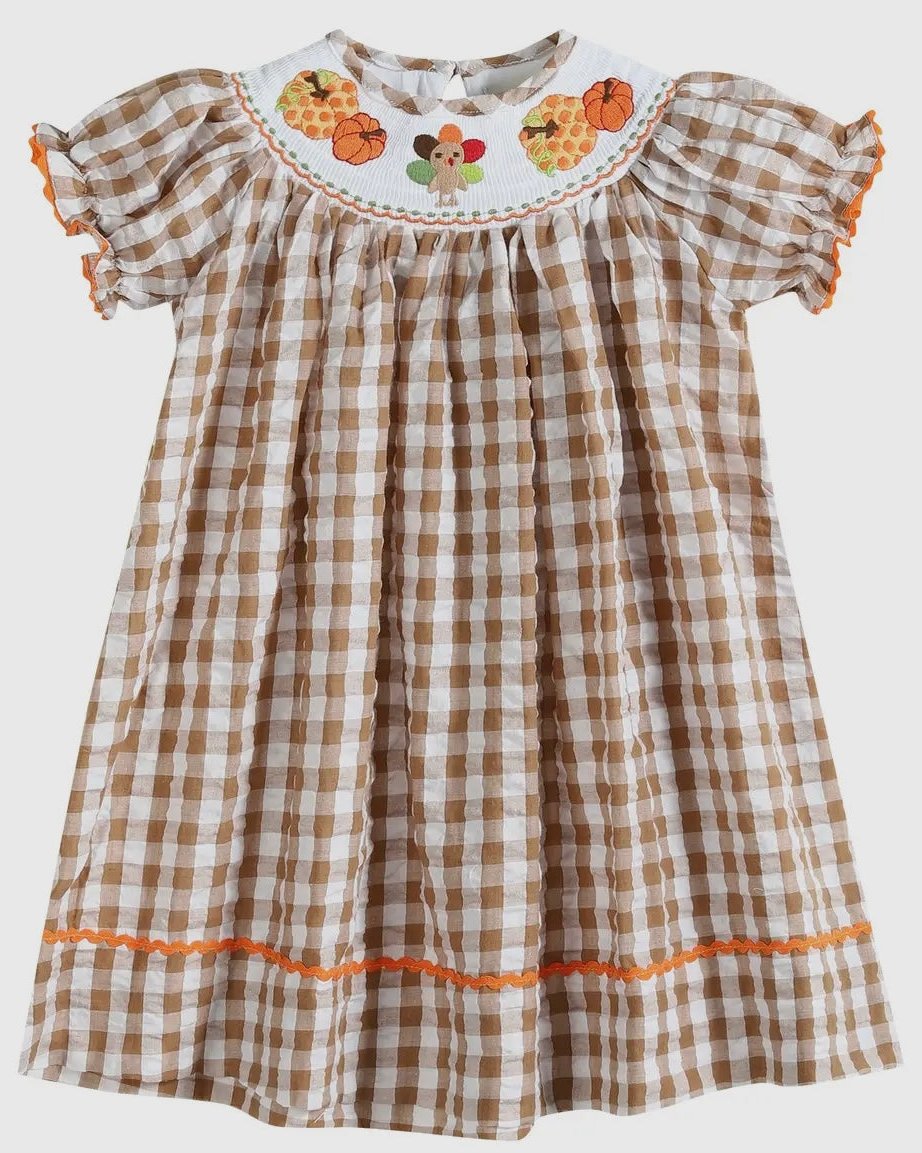 Lil Cactus Brown Gingham Check Smocked Dress