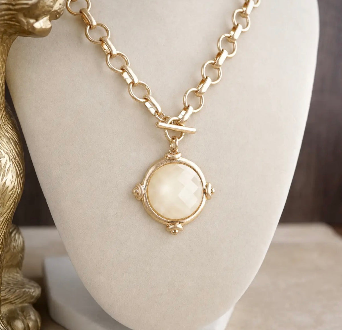 Gold Toggle Pendant Chain Necklace - Soft Ivory