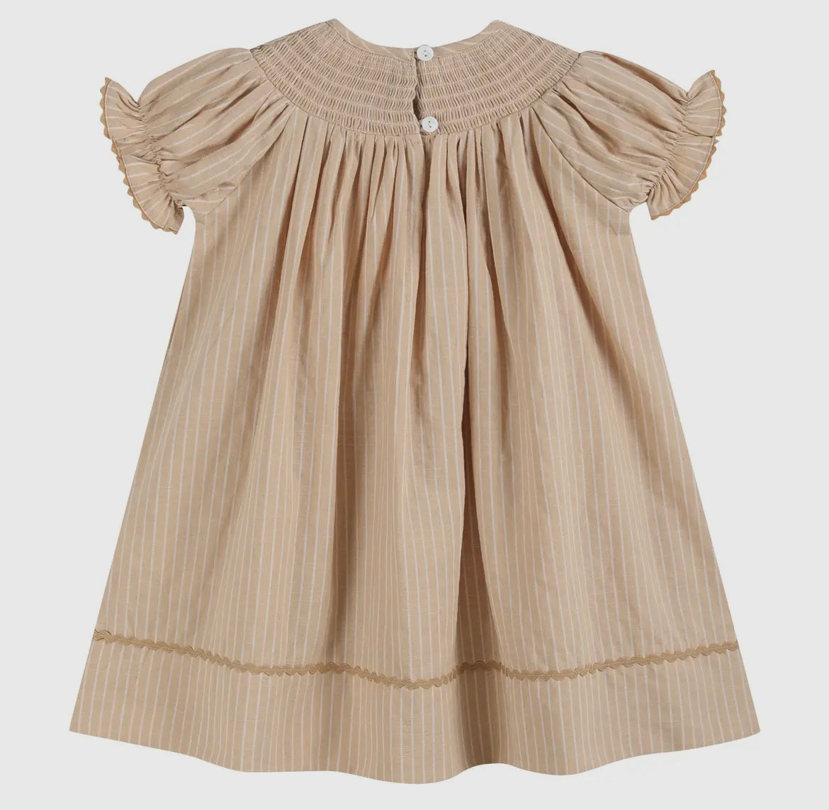 Lil Cactus Light Brown Pinstripe Smocked Pumpkin Bishop Dress