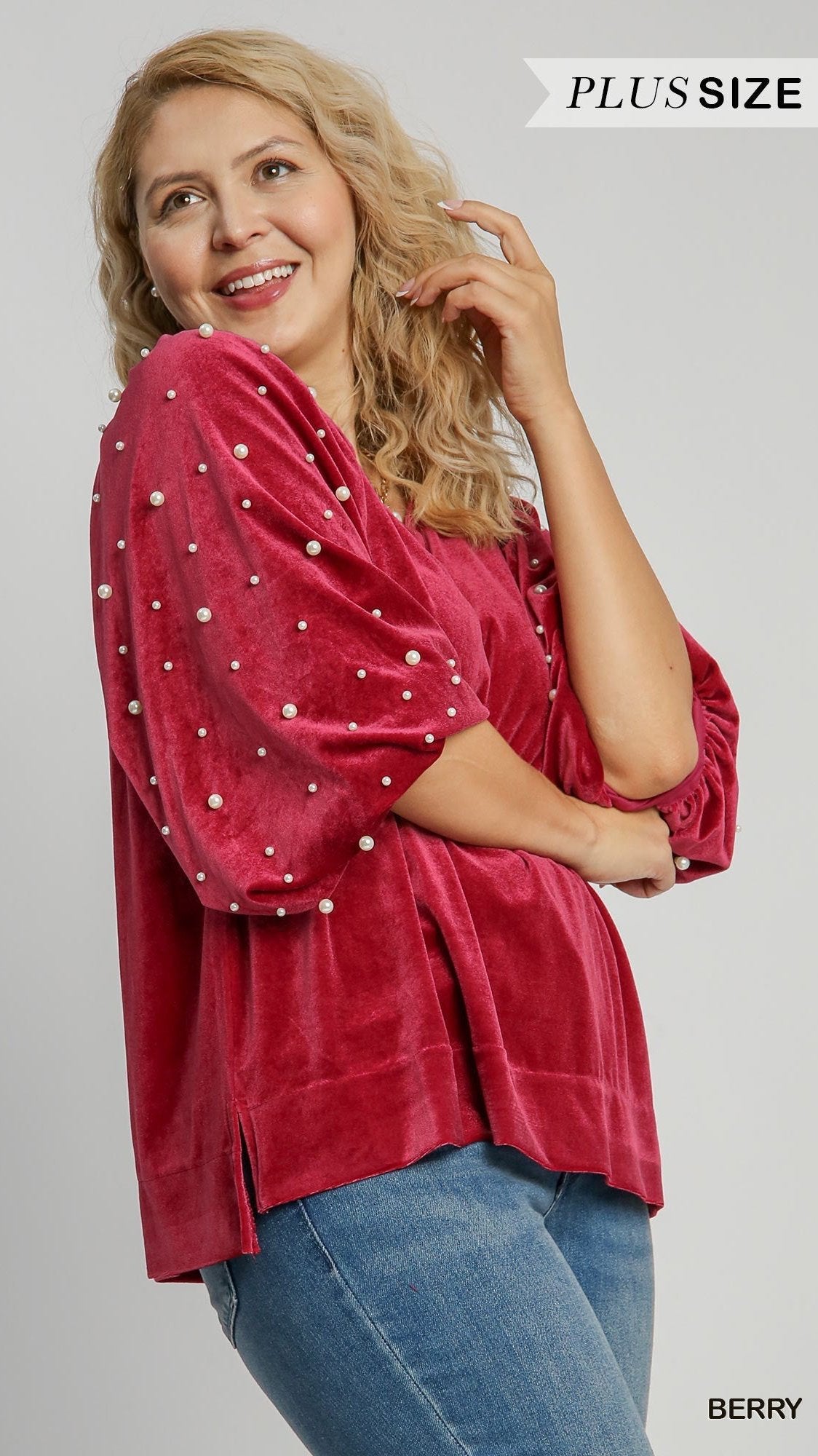 Eleanor Pearl Embellished Plus Size Velvet Top