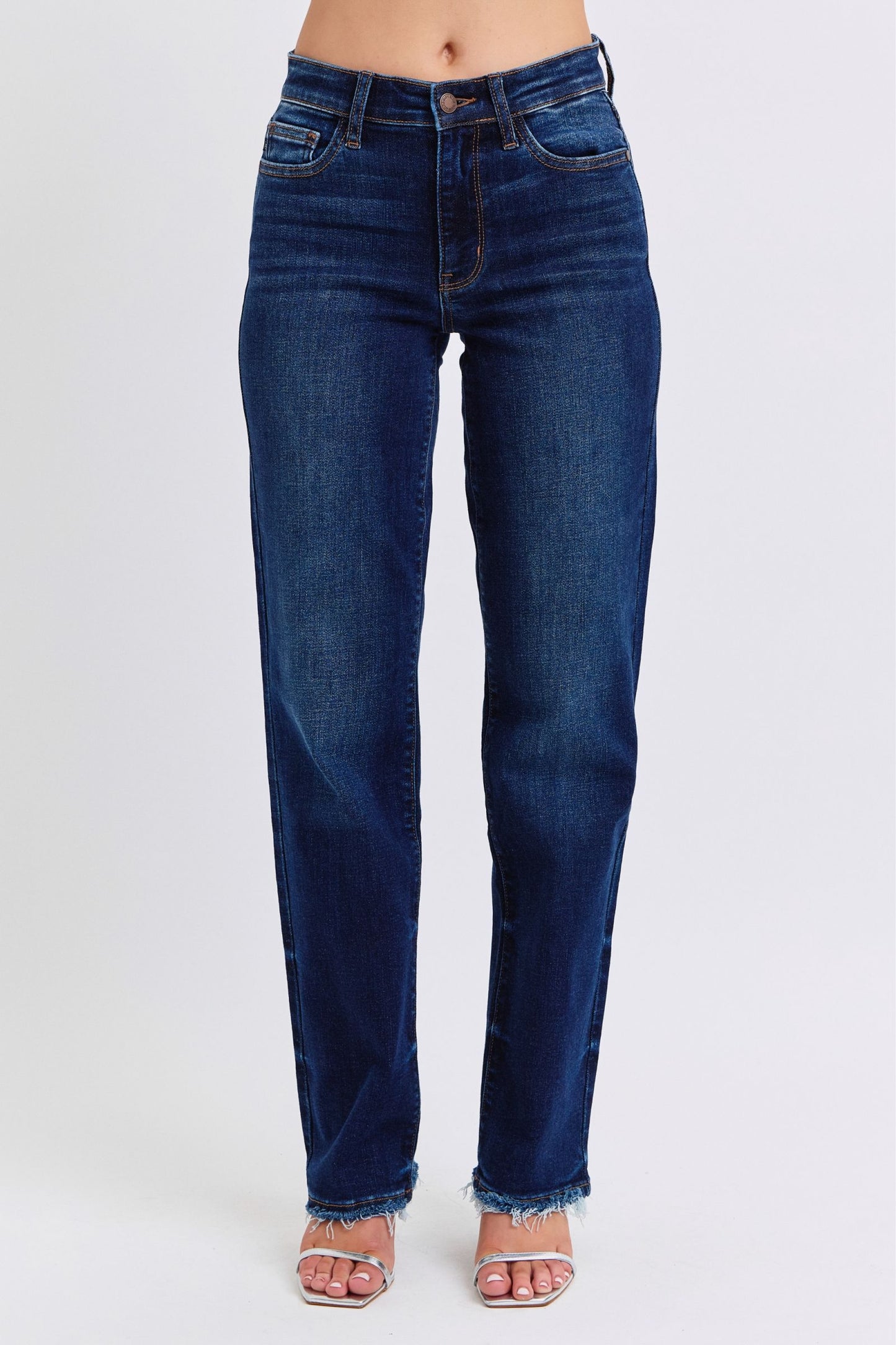 Judy Blue Mid Rise Straight Fit Frayed Hem