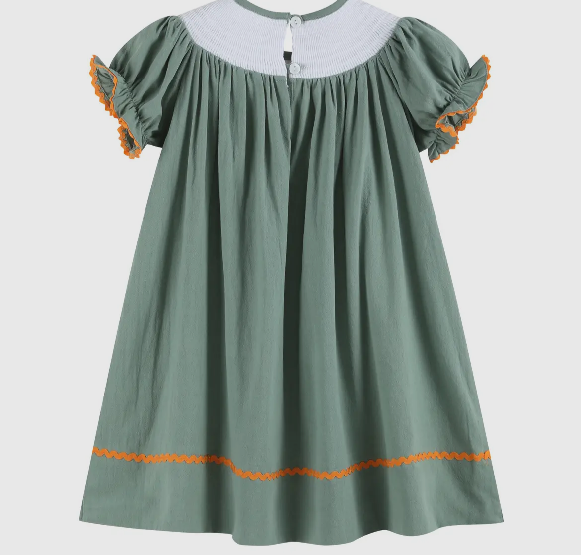 Lil Cactus Sage Green Smocked Pumpkin Bishop Dress