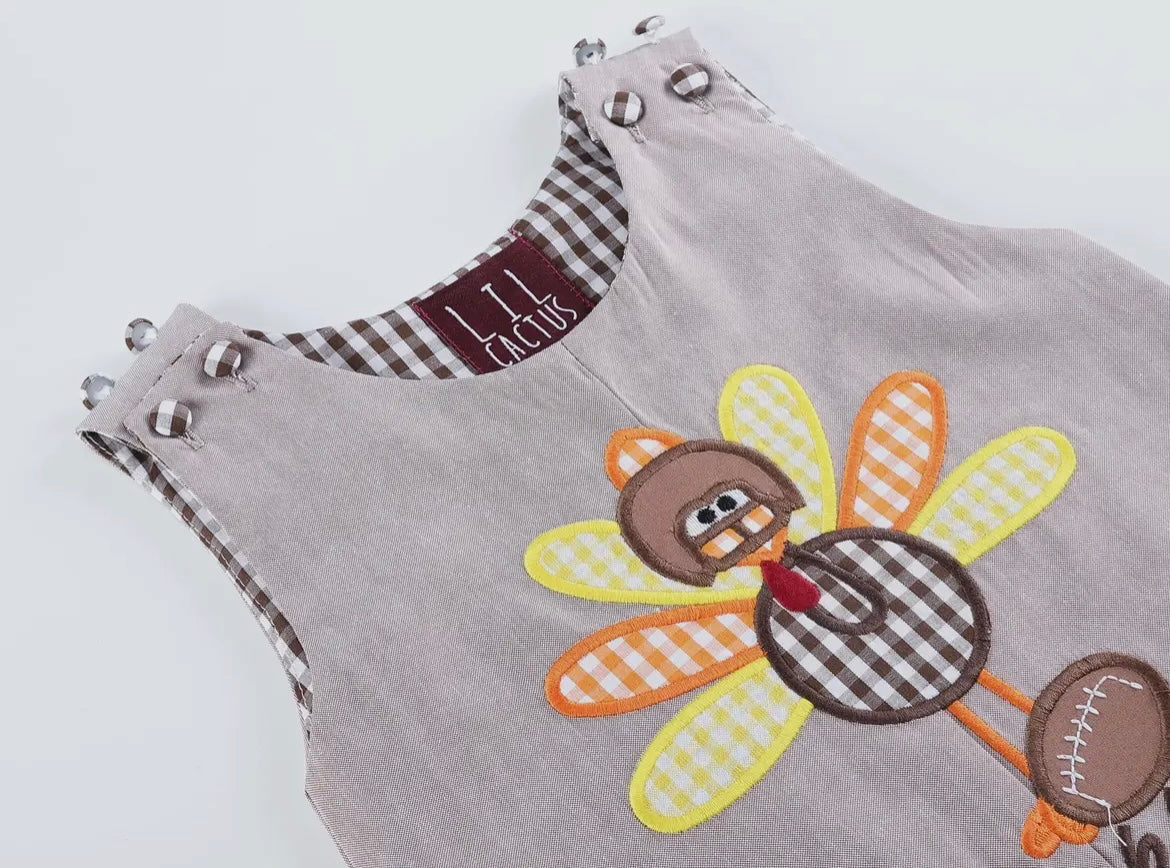 Lil Cactus Happy Thanksgiving Light Brown Overalls