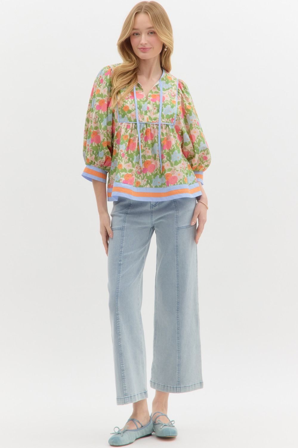 Marigold Floral Plus Size 3/4 Sleeve Top