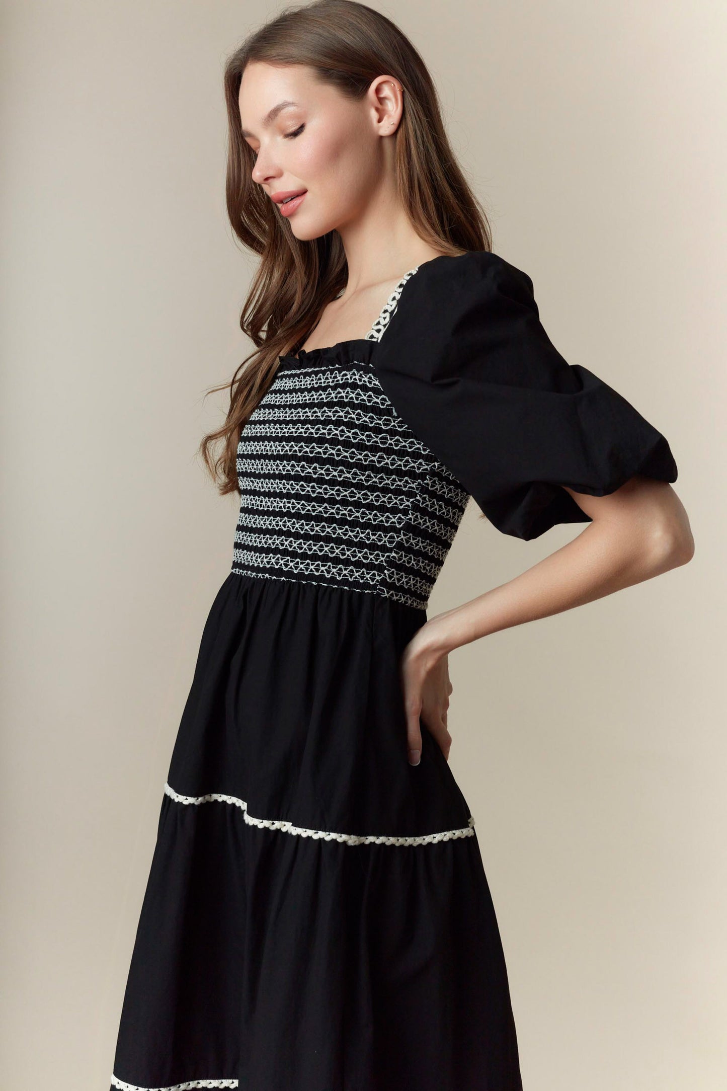 The Lawter Black Smocked Dress