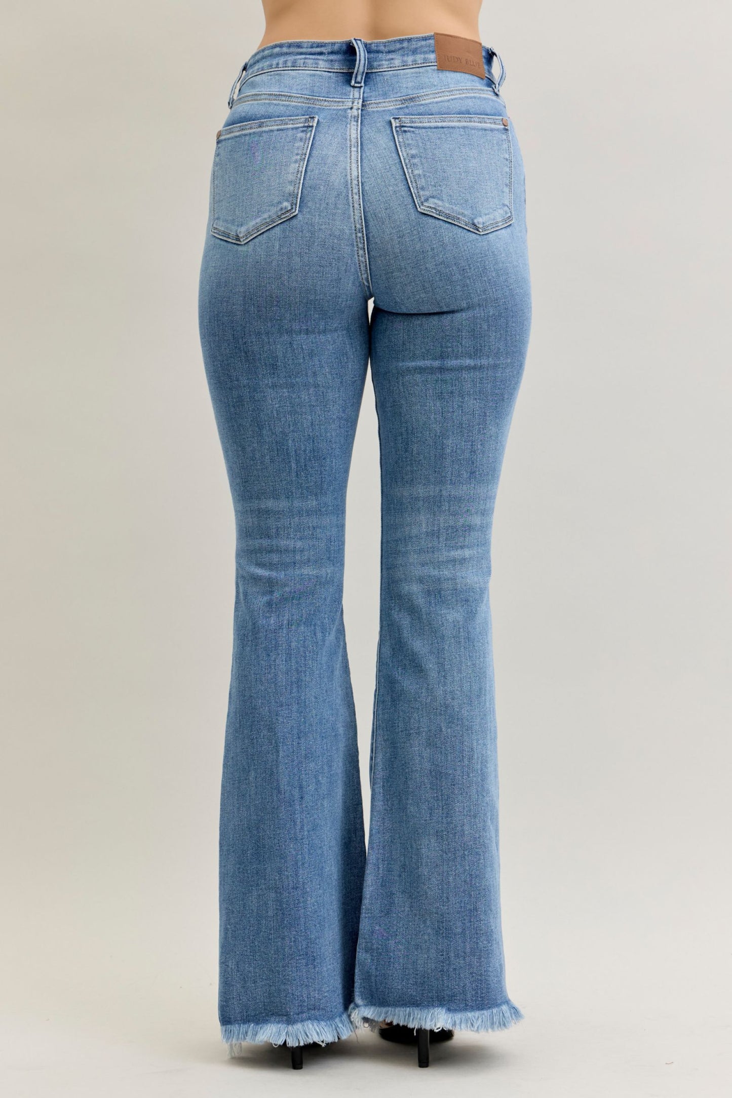 Judy Blue High Waist Flare Front Pintuck Detail & Fray Hem