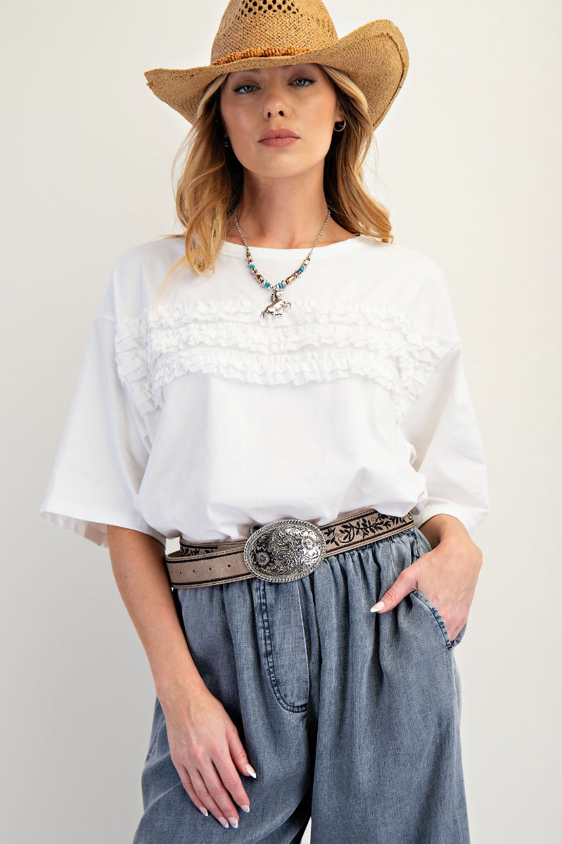 Daphne Ruffled Top (White and Rose)