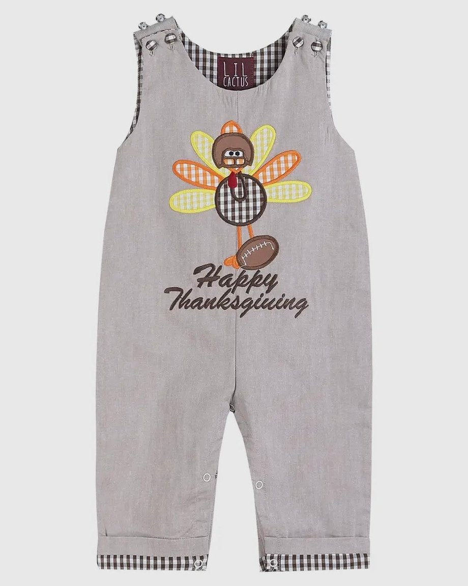 Lil Cactus Happy Thanksgiving Light Brown Overalls