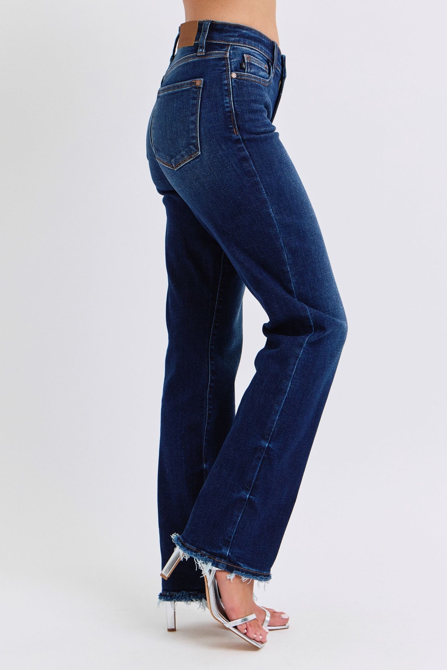 Judy Blue Mid Rise Straight Fit Frayed Hem