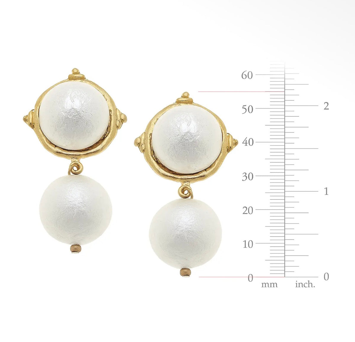Susan Shaw Gold Cotton Pearl Cab with Cotton Pearl Drop Earrings