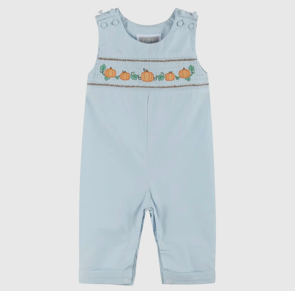 Lil Cactus Light Blue Smocked Pumpkin Overalls