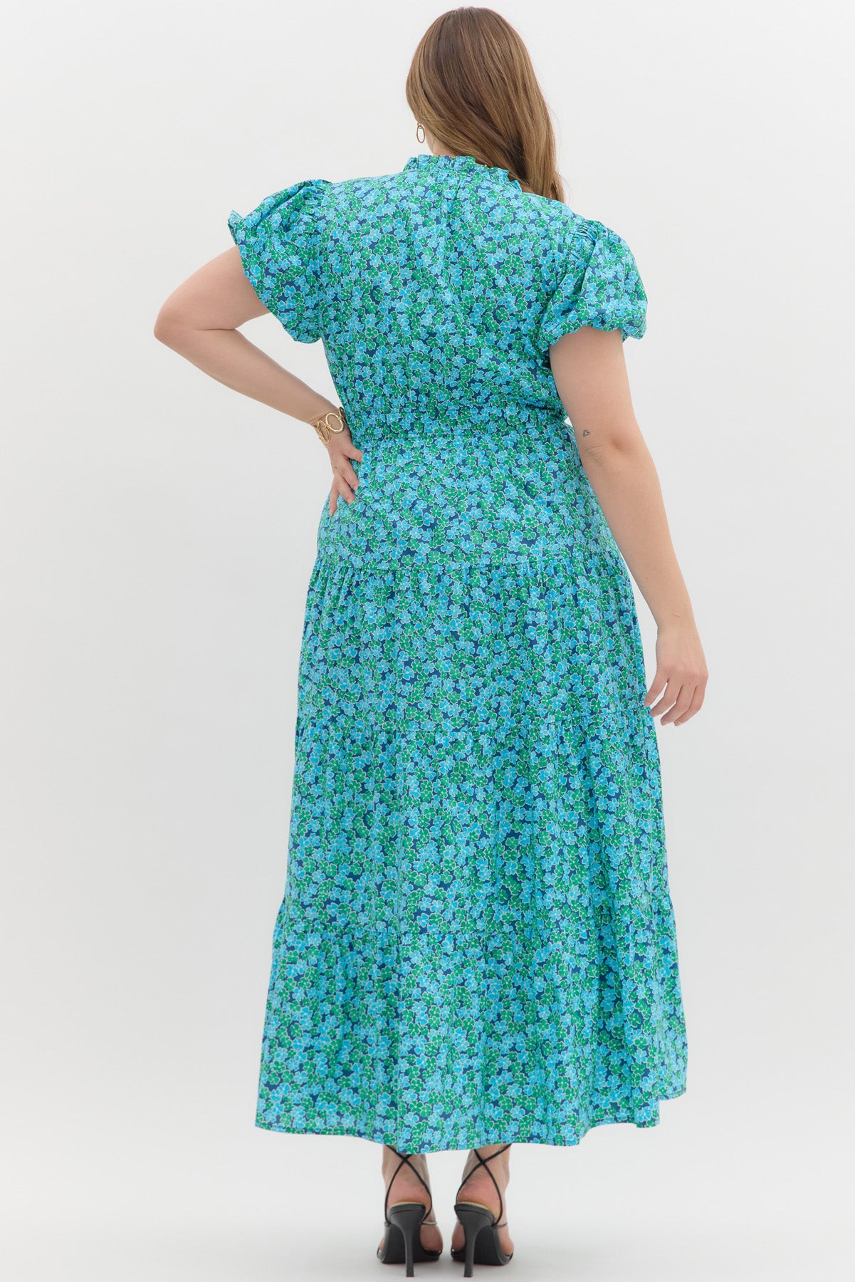The Brooklee Aqua Floral Plus Size Maxi Dress