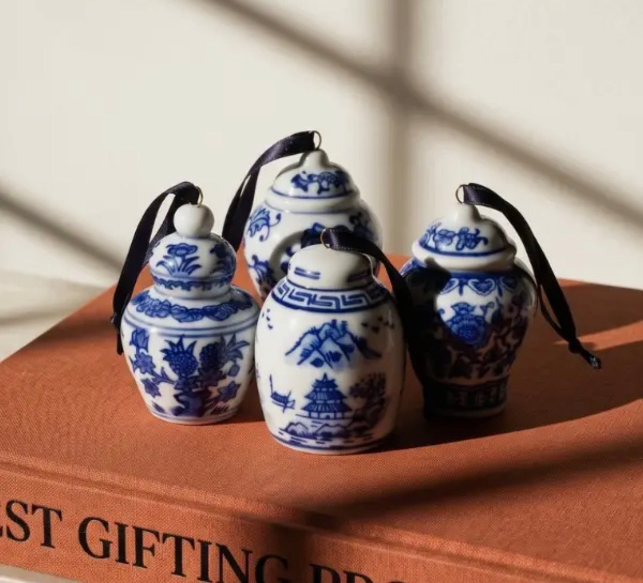 Porcelain Hand Painted Blue and White Ornaments - Set of 4