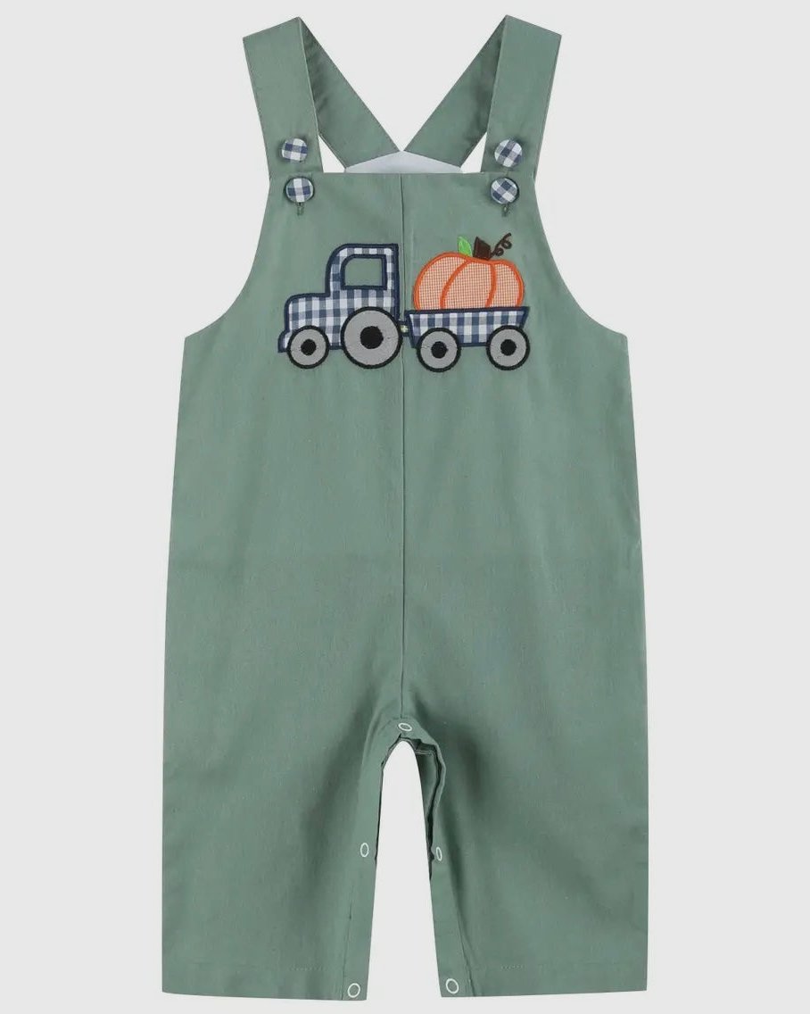 Lil Cactus Green Truck Appliquéd Overalls