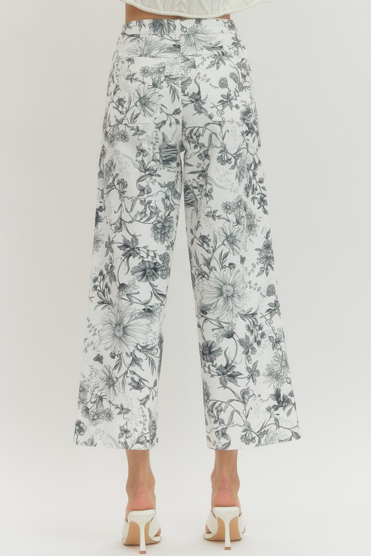 Entro Black Floral Patch Pocket Wide Leg Pants