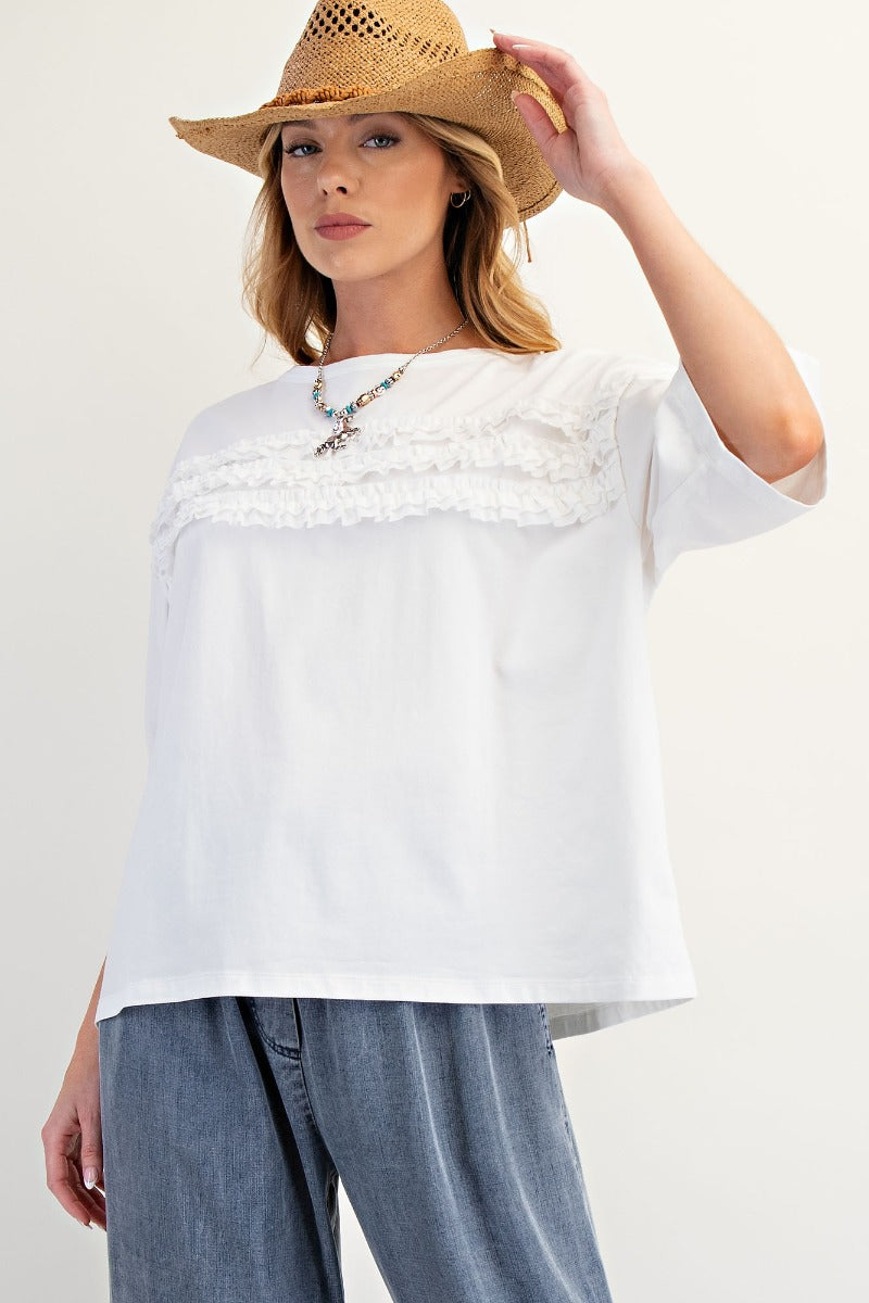 Daphne Ruffled Top (White and Rose)