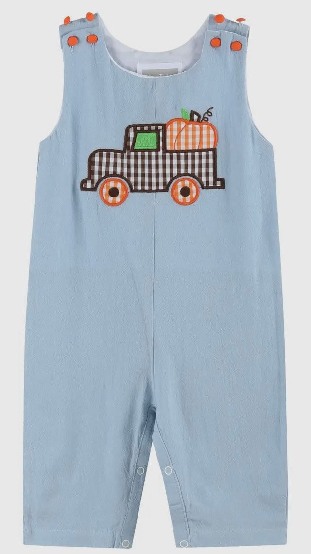 Lil Cactus Blue Truck Appliquéd Overalls
