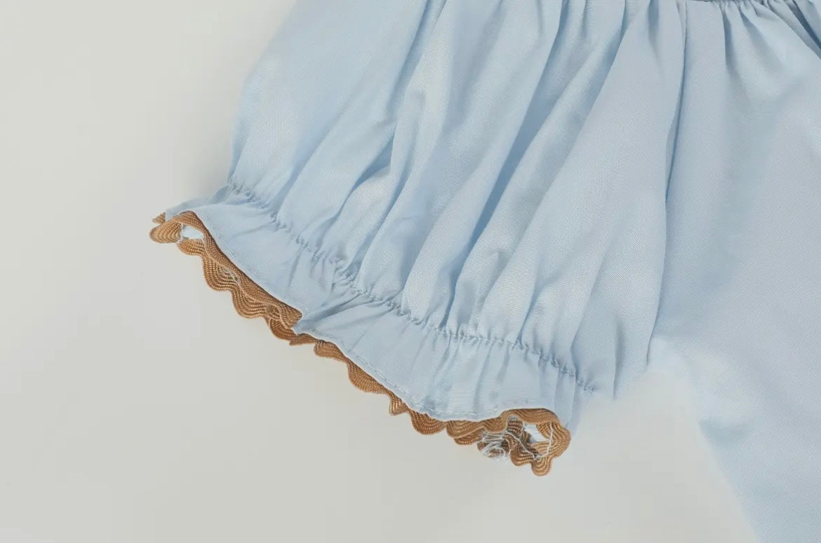 Lil Cactus Light Blue Smocked Pumpkin Bishop Dress