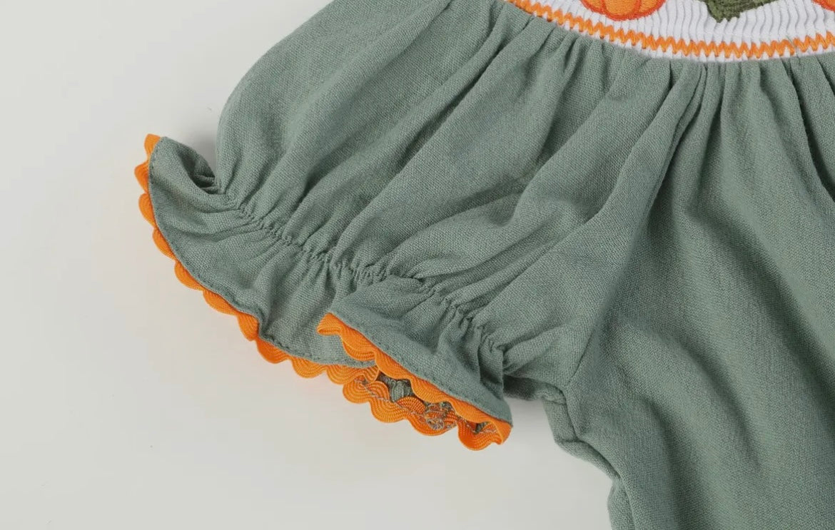 Lil Cactus Sage Green Smocked Pumpkin Bishop Dress