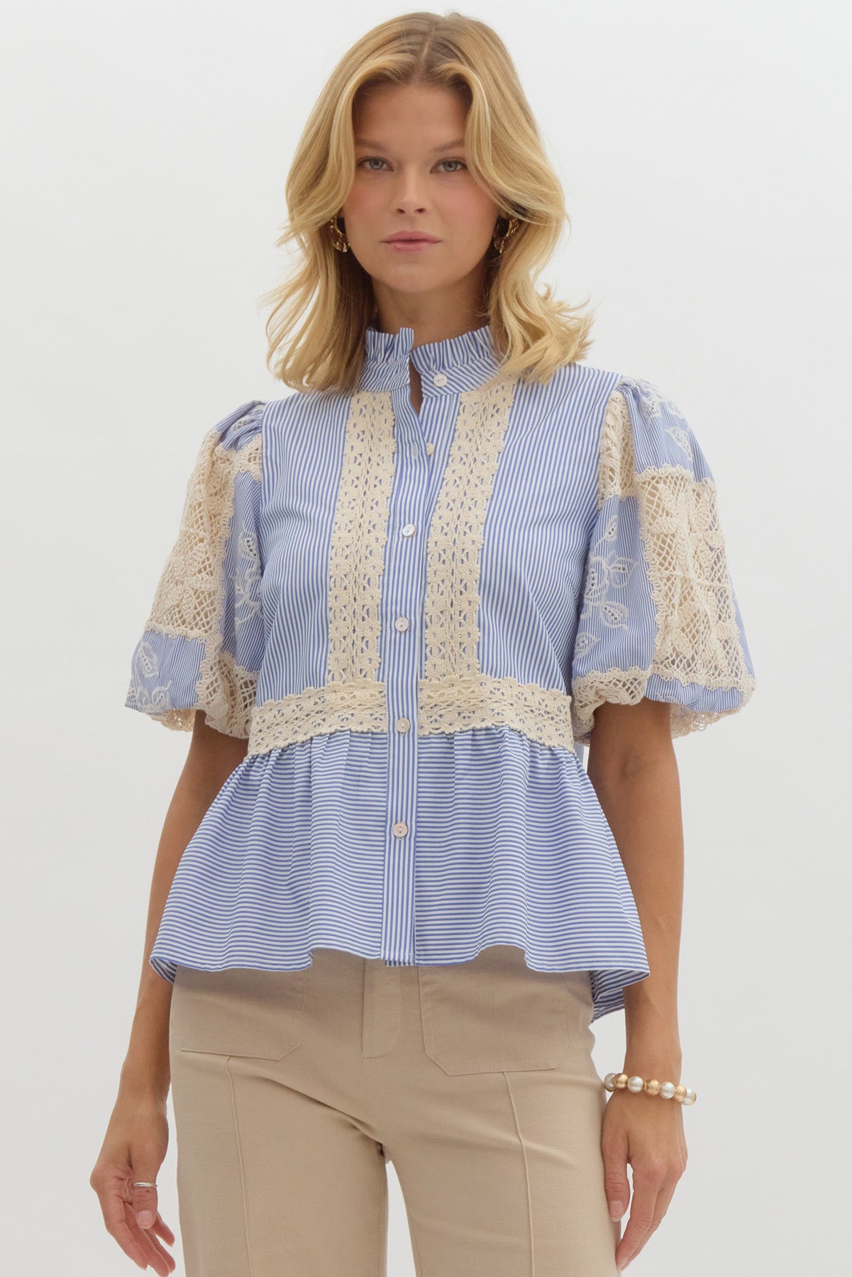 Heather Blue Striped Top