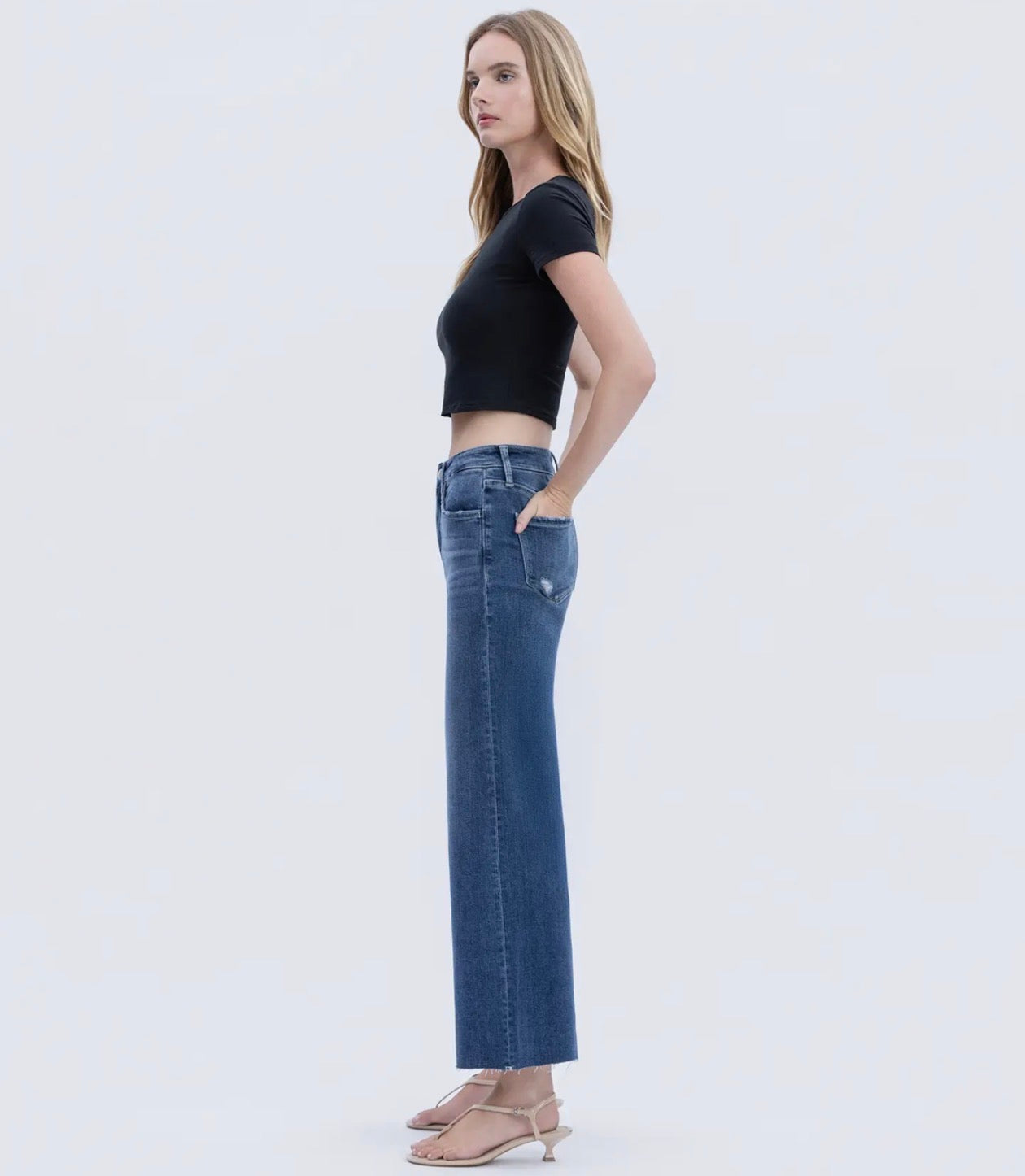 Flying Monkey High Rise Clean Cut Raw Hem Wide Leg Jeans