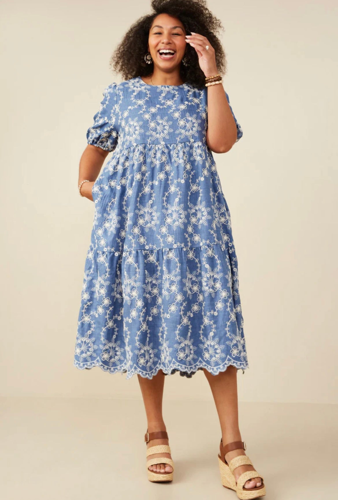 The Heidi Embroidered Denim Plus Size Dress