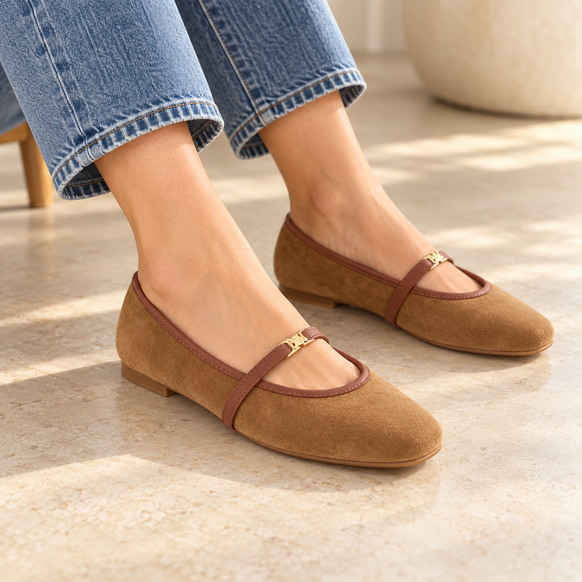 The Suede Square-Toe Mary Jane Flat