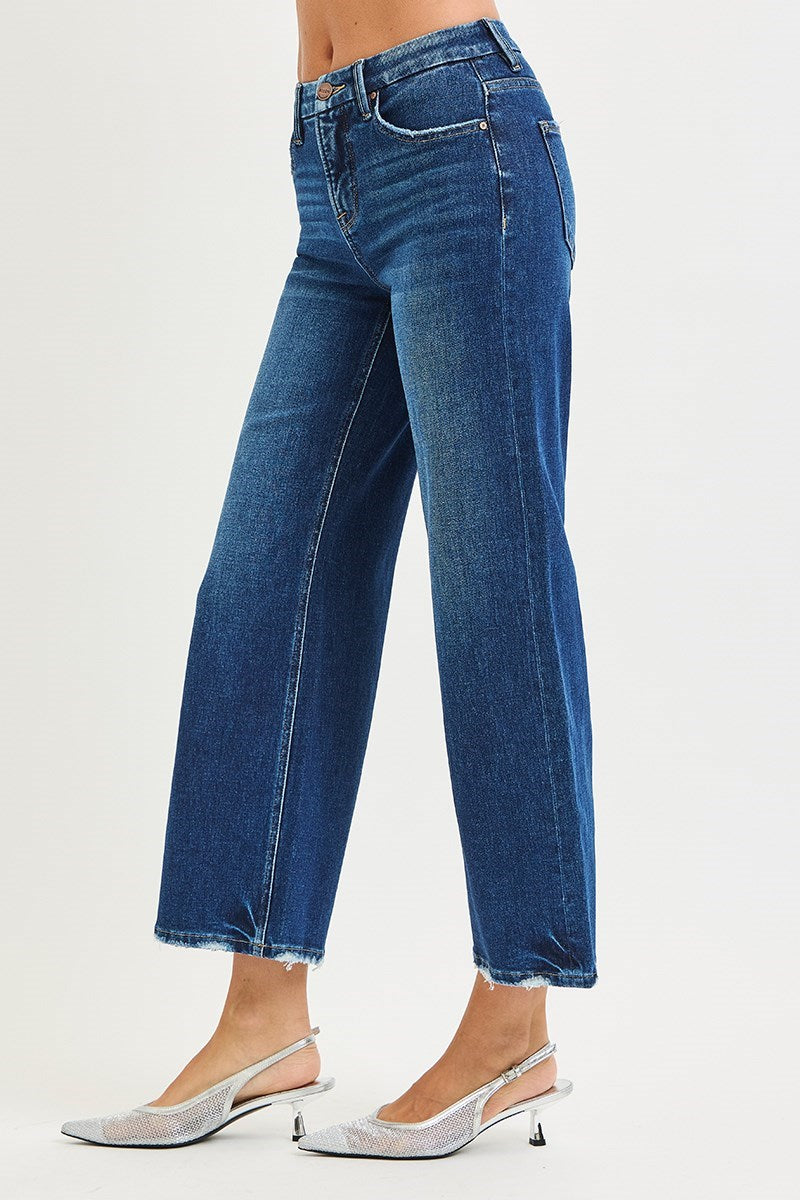 Risen Tummy Control 4 Way Stretch High Rise Crop Wide Leg Jeans (Misses and Plus Sizes)