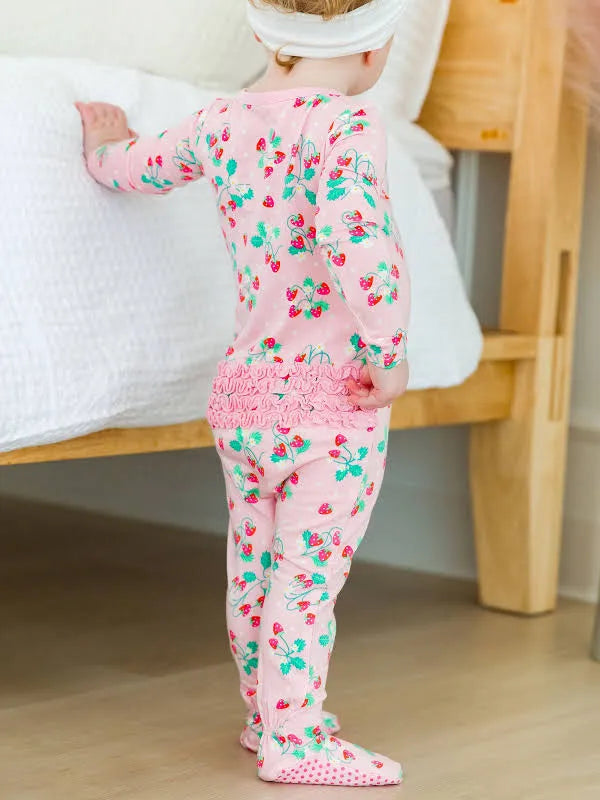RuffleButts Sweet As Strawberries Footed Pajamas