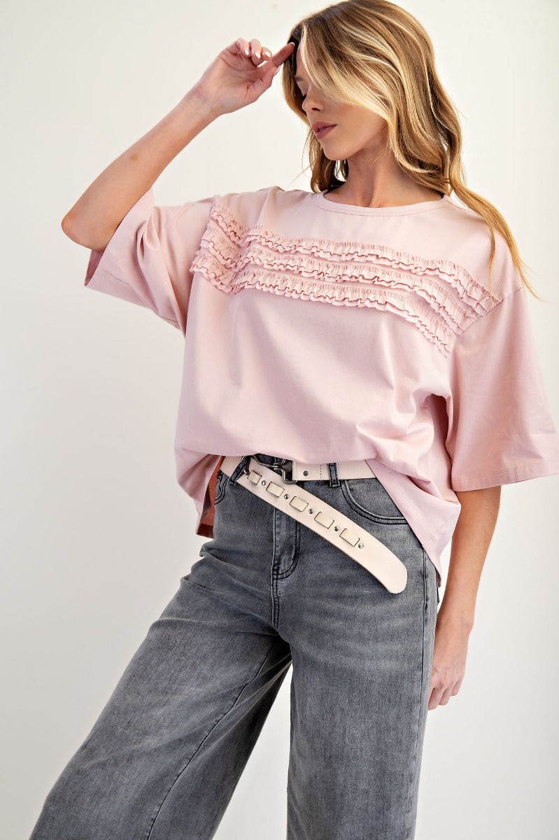 Daphne Ruffled Top (White and Rose)