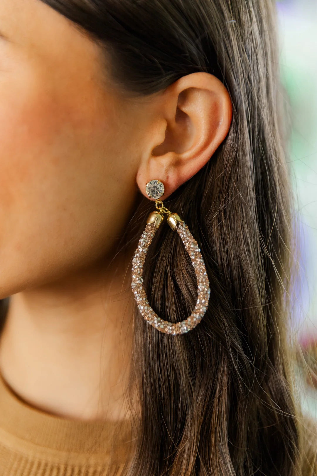 Rose Mix Glitter Teardrop Earrings