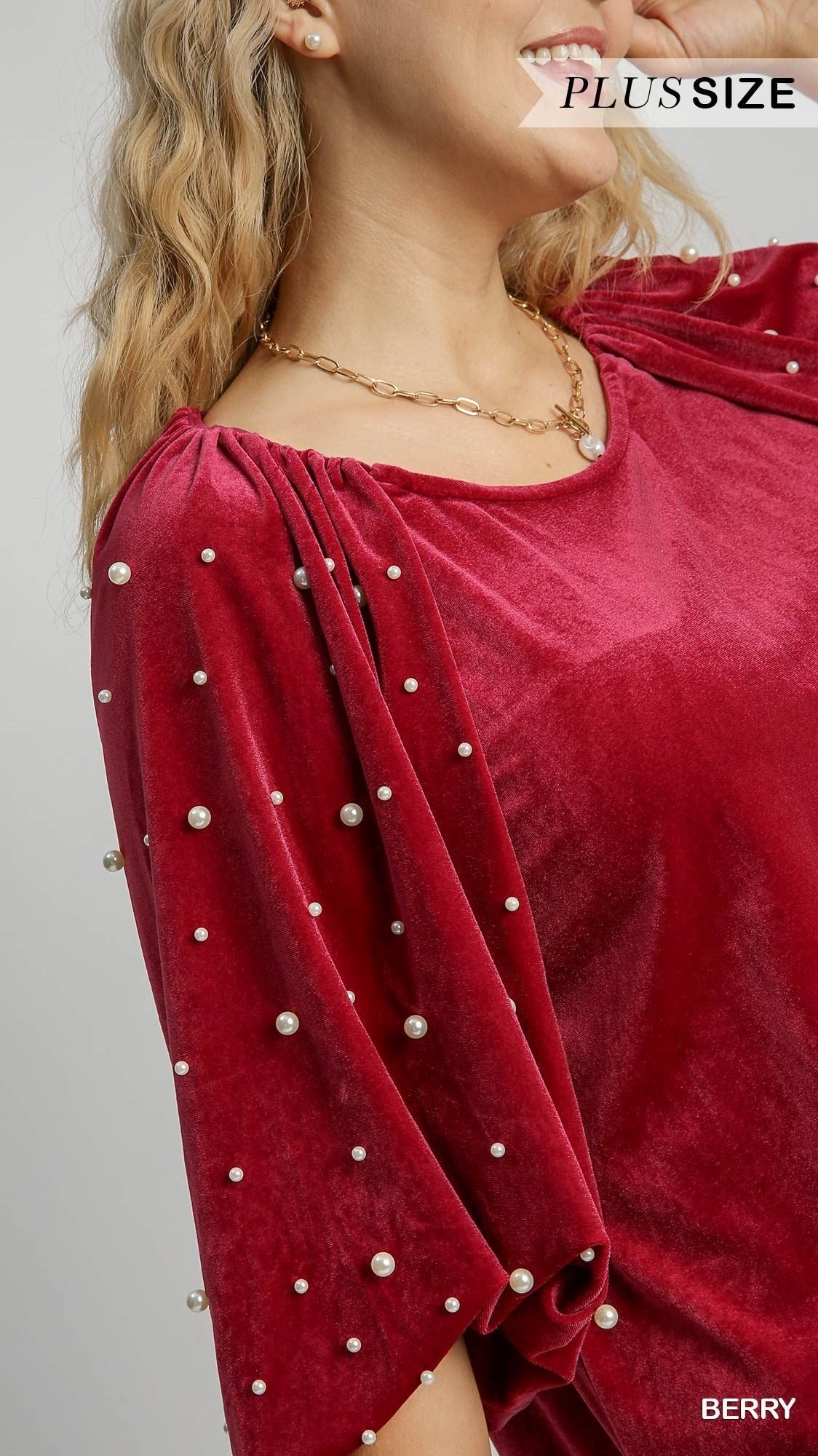 Eleanor Pearl Embellished Plus Size Velvet Top