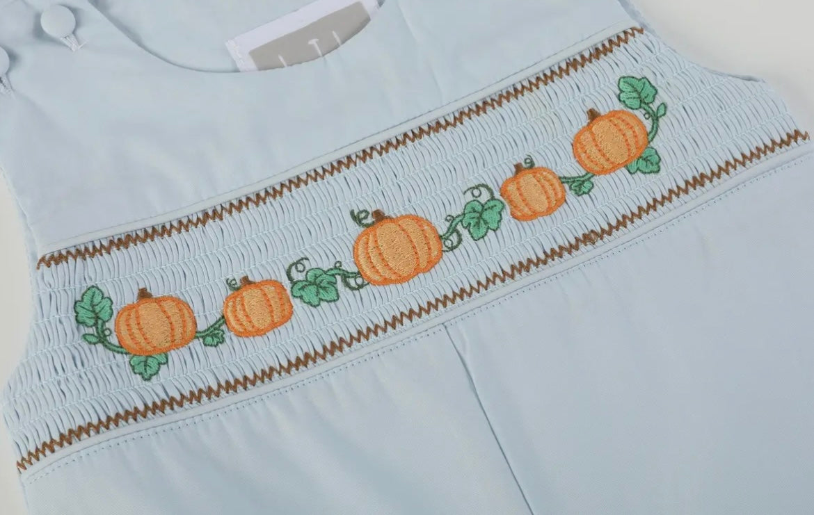 Lil Cactus Light Blue Smocked Pumpkin Overalls