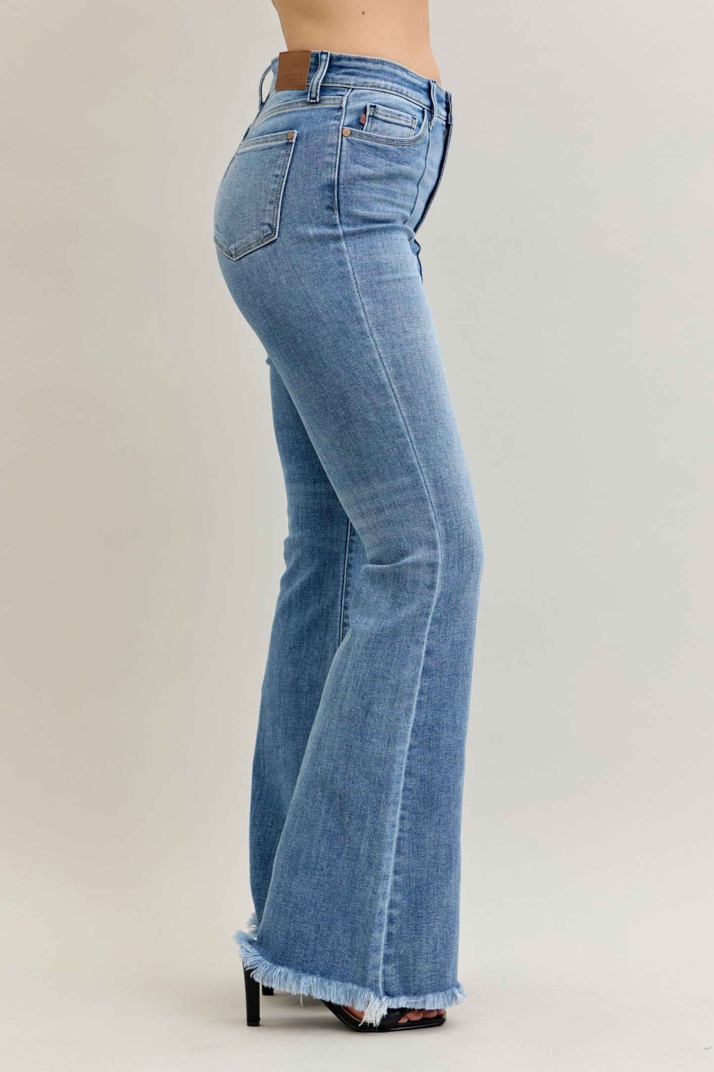 Judy Blue High Waist Flare Front Pintuck Detail & Fray Hem