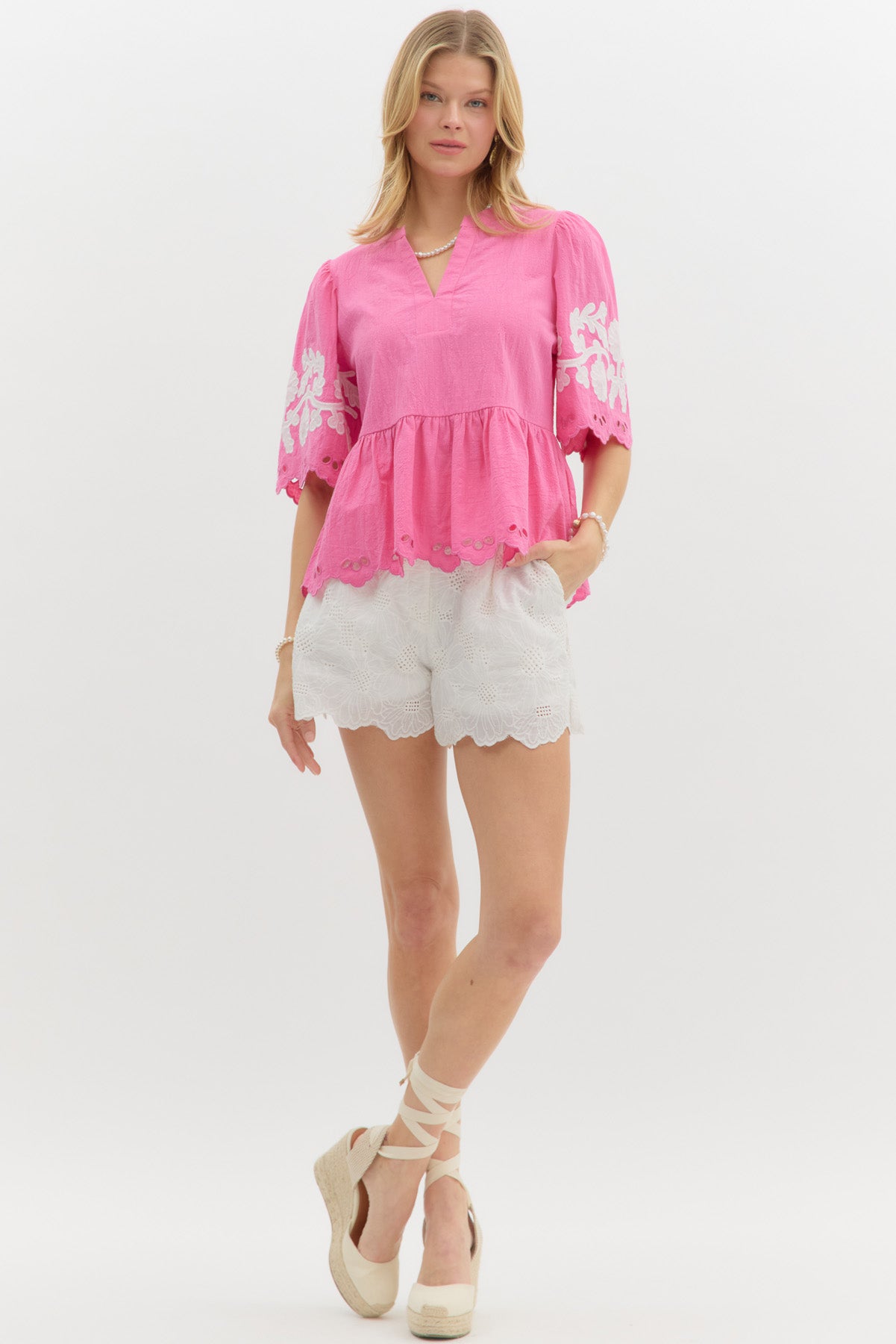 Wanda Pink Scalloped Top