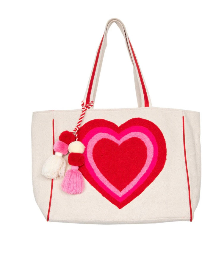 Beating Heart Tasseled Beach Tote Bag