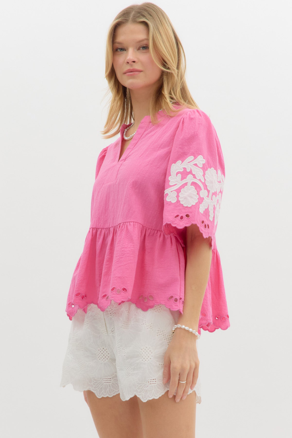 Wanda Pink Scalloped Top