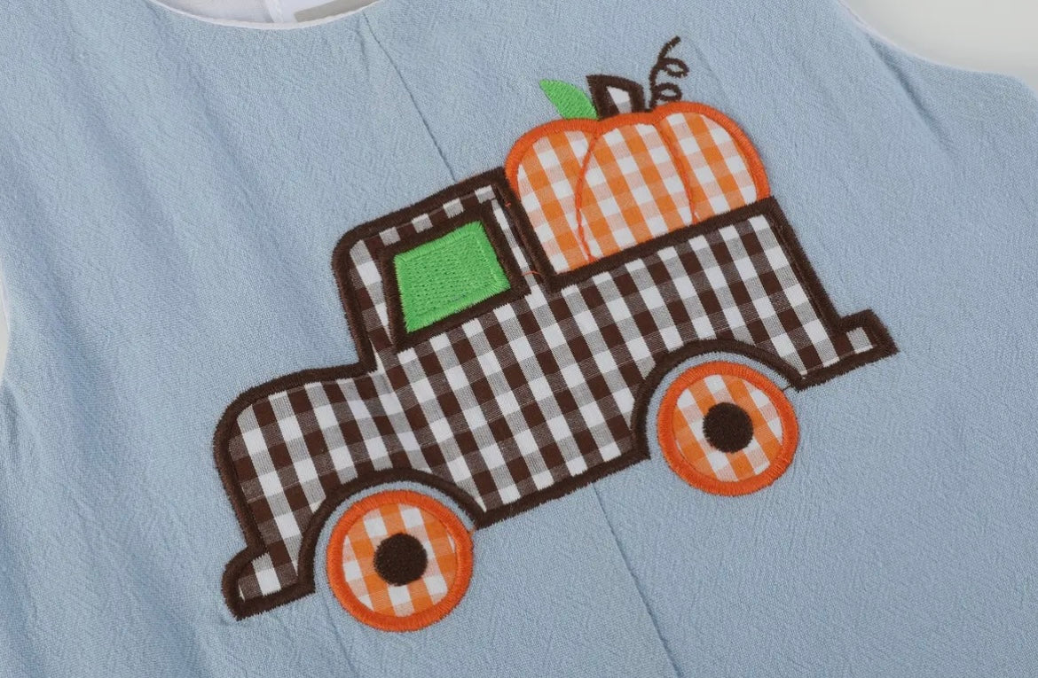 Lil Cactus Blue Truck Appliquéd Overalls