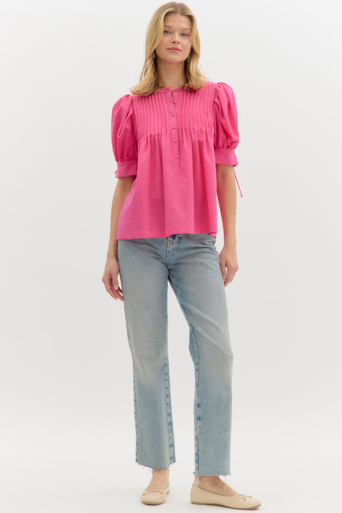 Pauline Pleated Pink Top