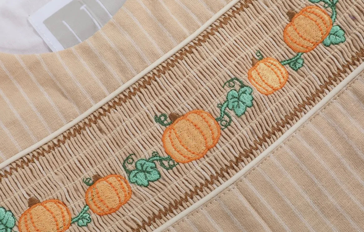 Lil Cactus Light Brown PinStripe Pumpkin Smocked Overalls