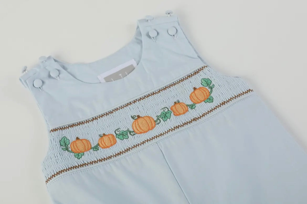 Lil Cactus Light Blue Smocked Pumpkin Overalls