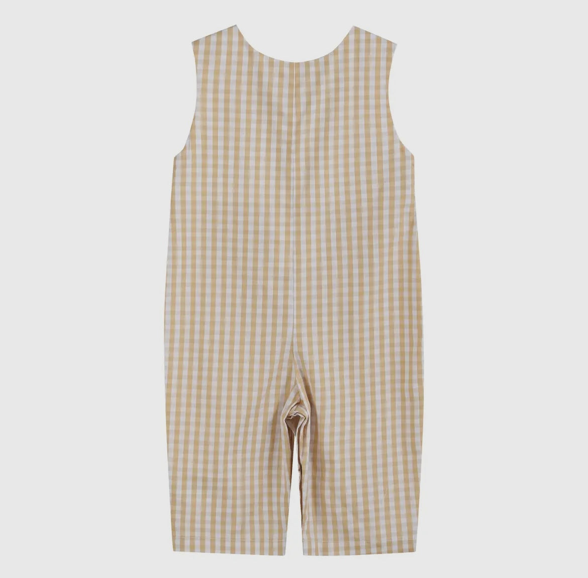 Lil Cactus Light Brown Gingham Checked Pumpkin Smocked Overalls