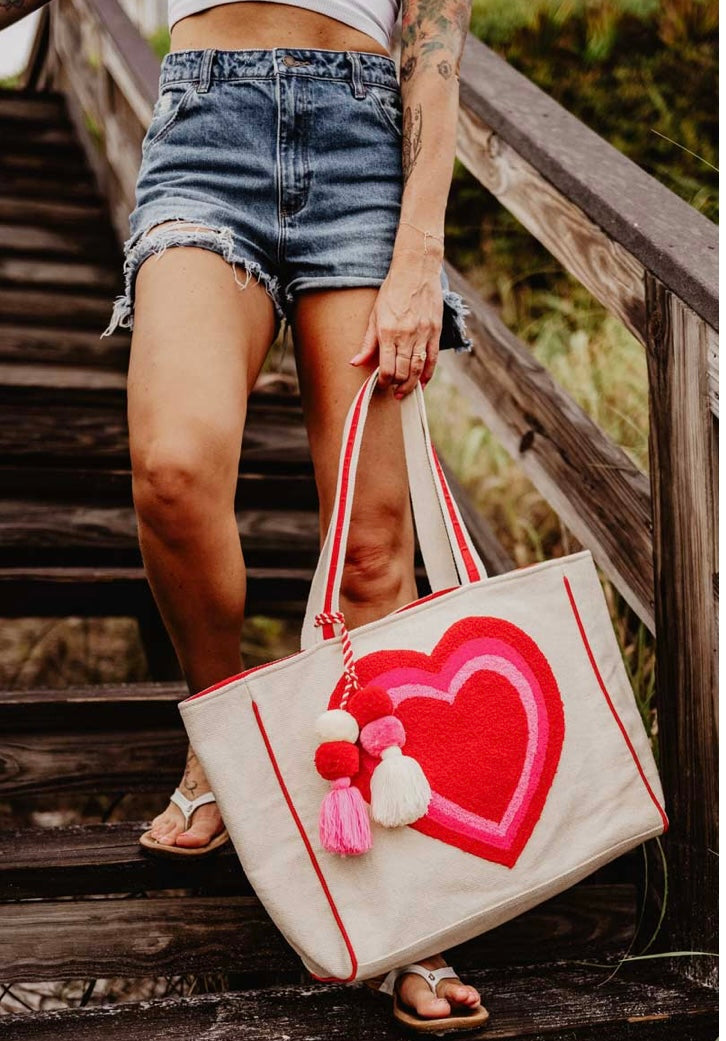 Beating Heart Tasseled Beach Tote Bag
