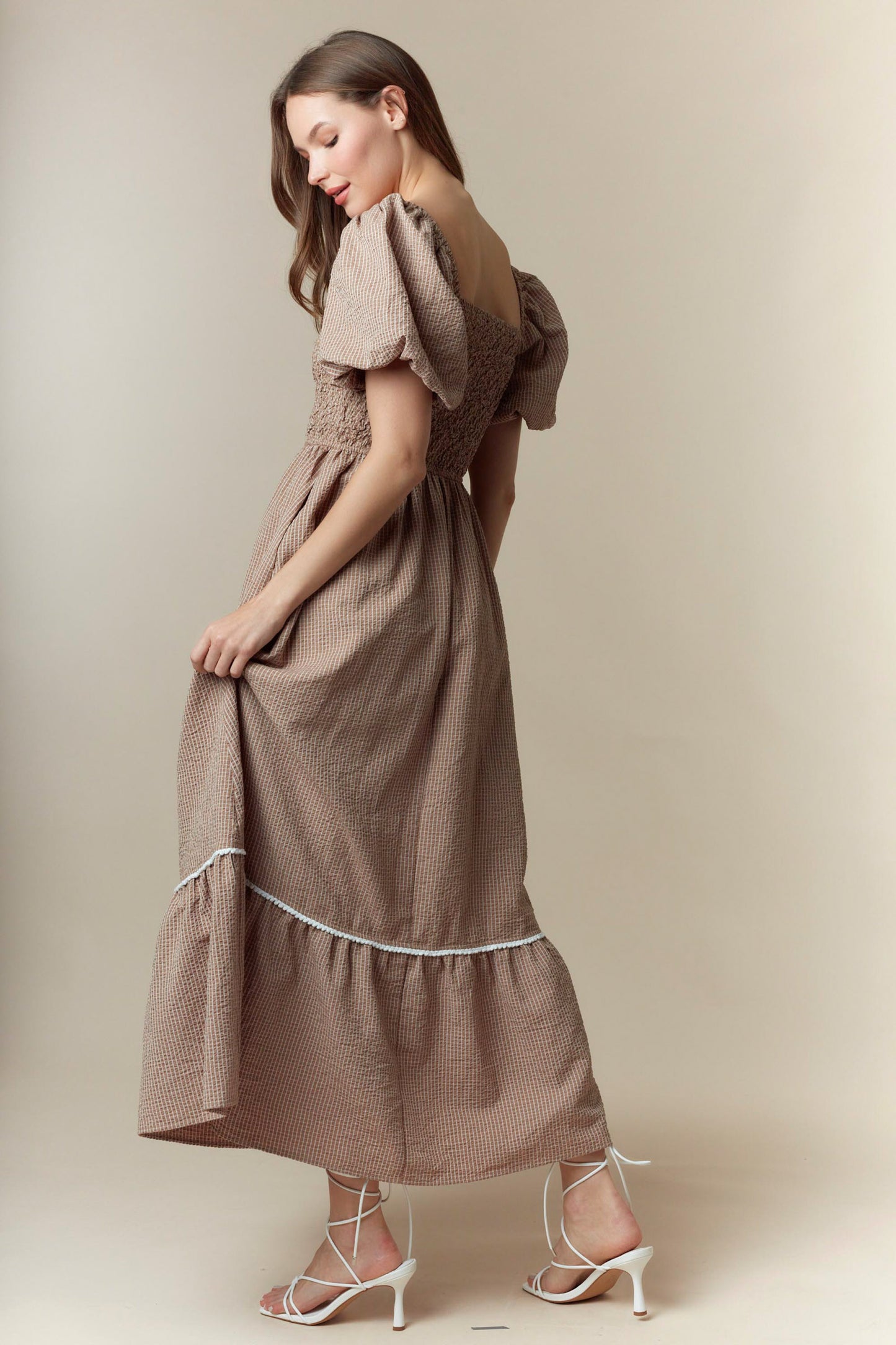 The Morris Taupe Smocked Dress