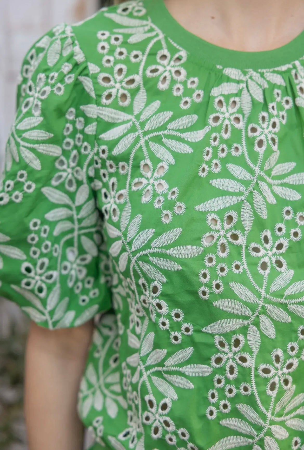 Nolan Leaf Embroidered Eyelet Top