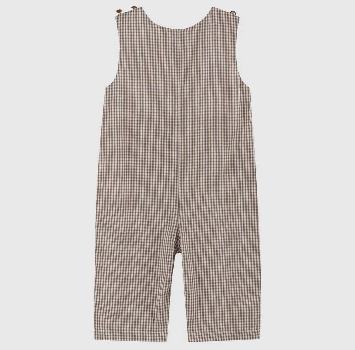 Lil Cactus Brown Gingham Tractor Smocked Overalls