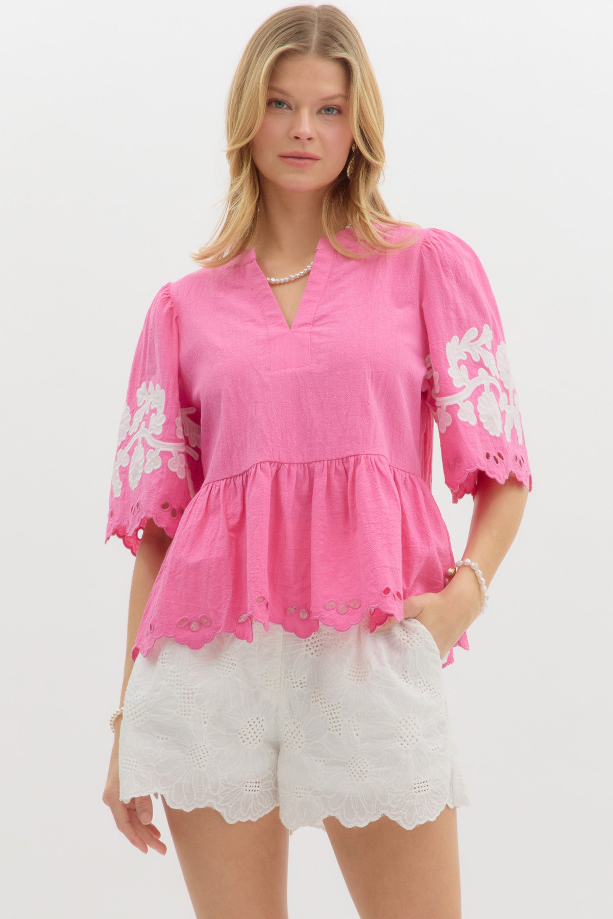 Wanda Pink Scalloped Top
