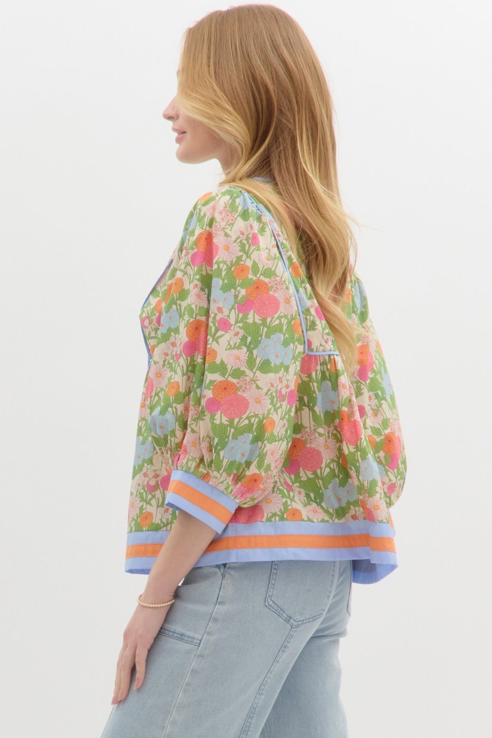 Marigold Floral Plus Size 3/4 Sleeve Top