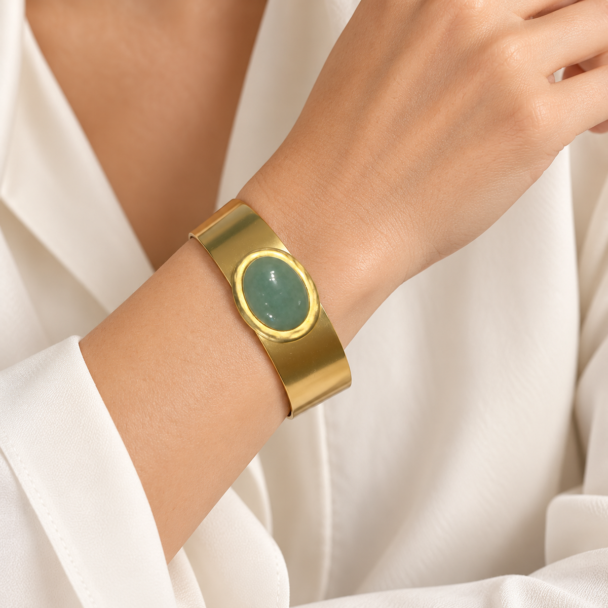 Susan Shaw Jade Cabochon Gold Cuff