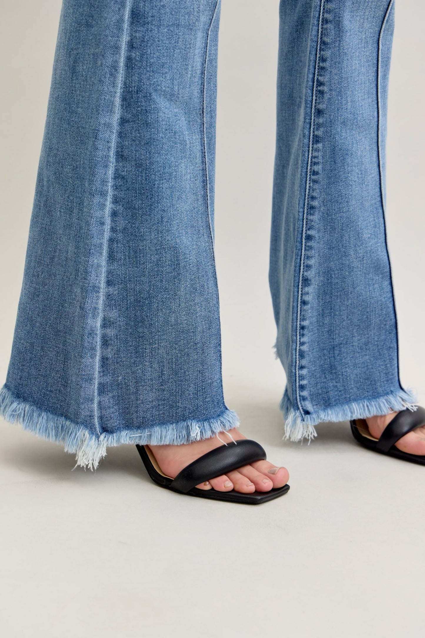 Judy Blue High Waist Flare Front Pintuck Detail & Fray Hem